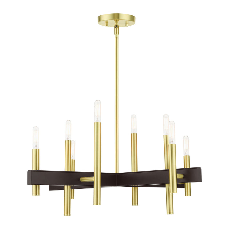 Livex Lighting 49348-12 Eight Light Chandelier, Satin Brass w/ Bronzes