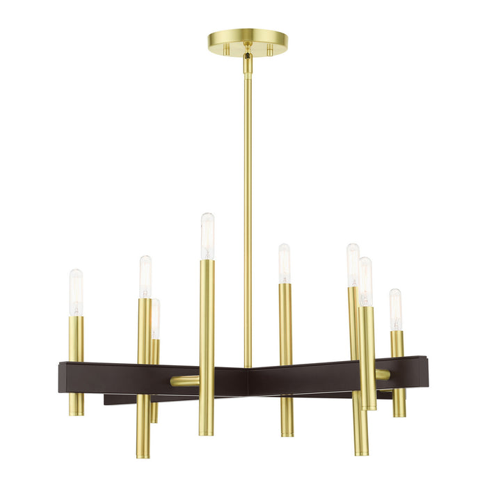 Livex Lighting 49348-12 Eight Light Chandelier, Satin Brass w/ Bronzes