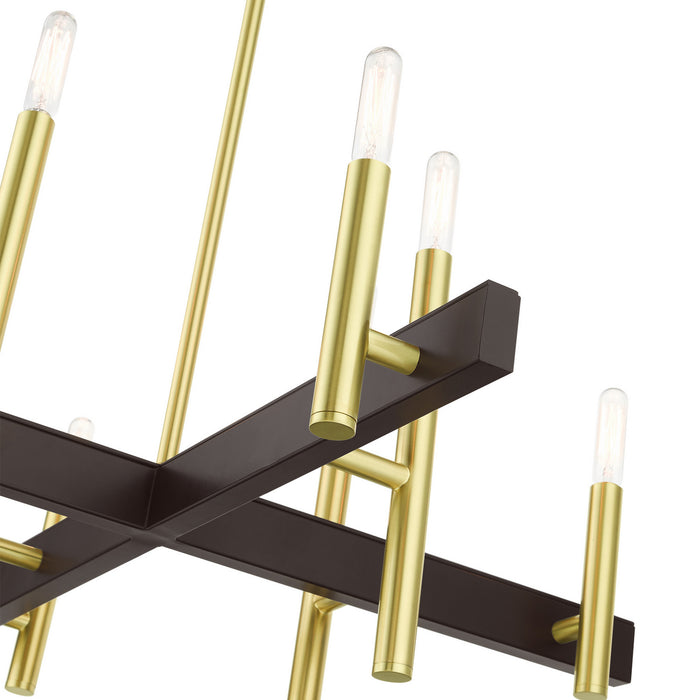 Livex Lighting 49348-12 Eight Light Chandelier, Satin Brass w/ Bronzes