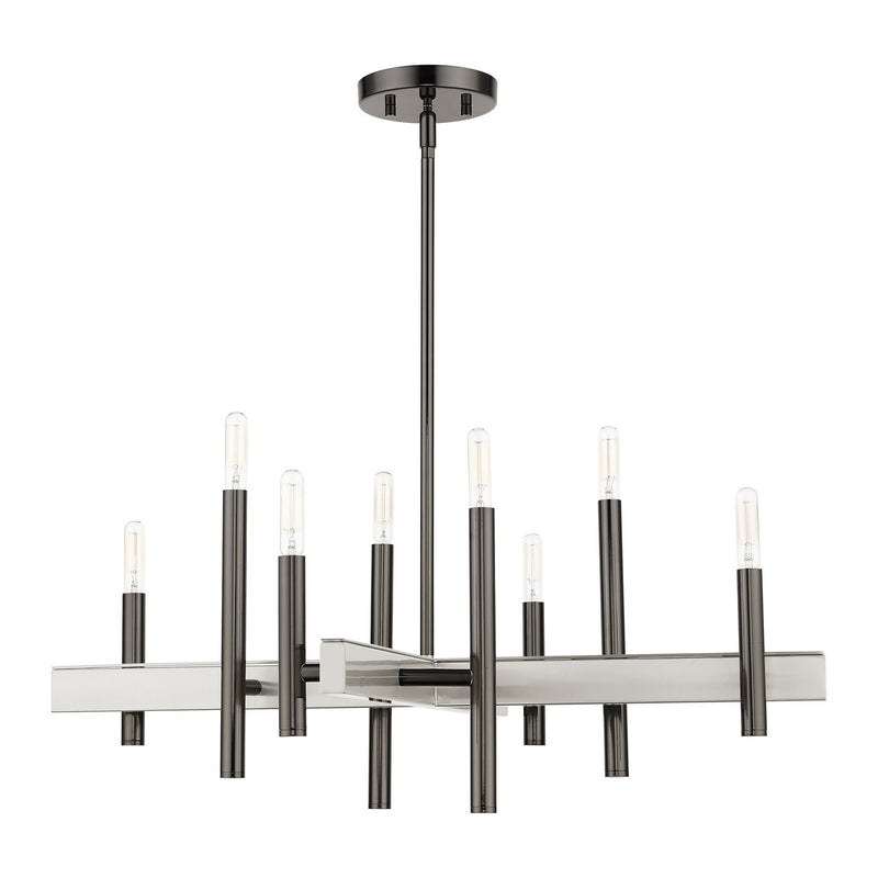 Livex Lighting 49348-46 Eight Light Chandelier, Black Chrome w/ Brushed Nickels