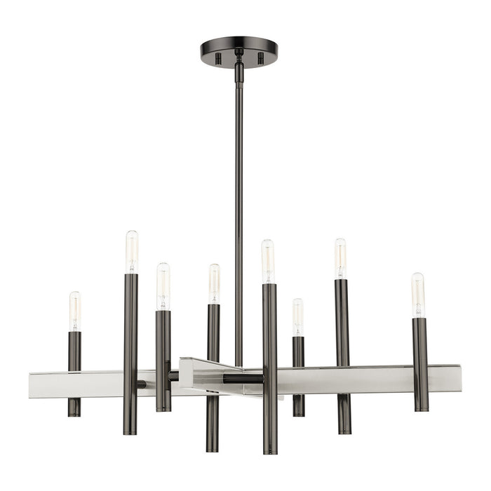Livex Lighting 49348-46 Eight Light Chandelier, Black Chrome w/ Brushed Nickels