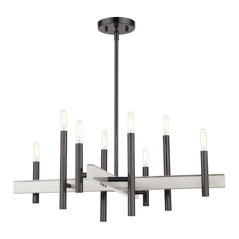 Livex Lighting 49348-46 Eight Light Chandelier, Black Chrome w/ Brushed Nickels