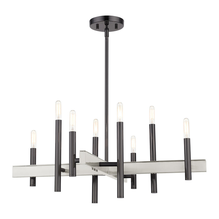 Livex Lighting 49348-46 Eight Light Chandelier, Black Chrome w/ Brushed Nickels