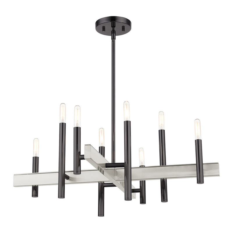 Livex Lighting 49348-46 Eight Light Chandelier, Black Chrome w/ Brushed Nickels