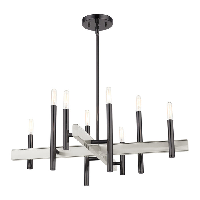 Livex Lighting 49348-46 Eight Light Chandelier, Black Chrome w/ Brushed Nickels