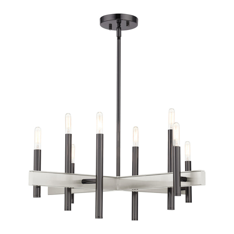 Livex Lighting 49348-46 Eight Light Chandelier, Black Chrome w/ Brushed Nickels