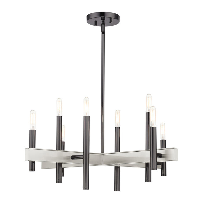Livex Lighting 49348-46 Eight Light Chandelier, Black Chrome w/ Brushed Nickels