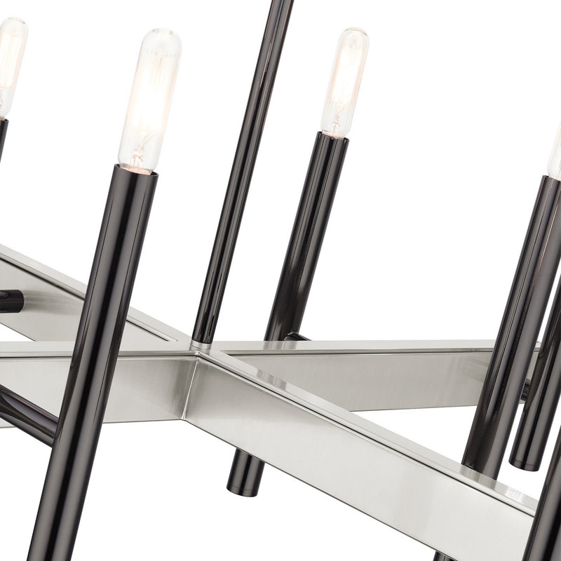Livex Lighting 49348-46 Eight Light Chandelier, Black Chrome w/ Brushed Nickels