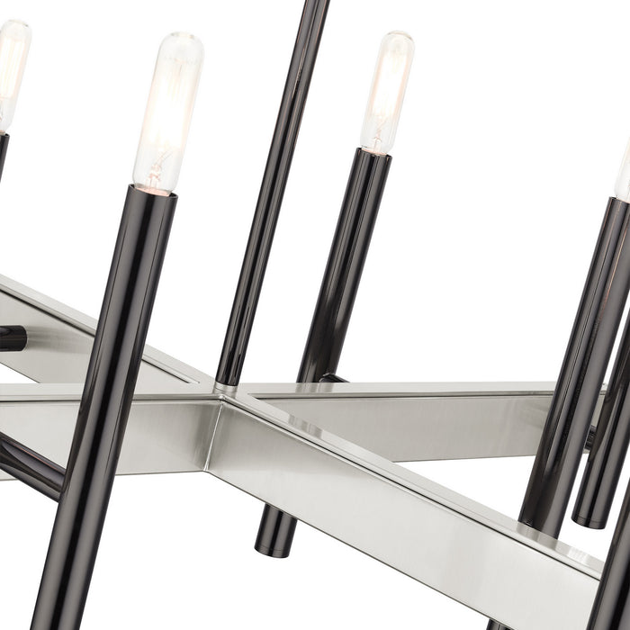 Livex Lighting 49348-46 Eight Light Chandelier, Black Chrome w/ Brushed Nickels