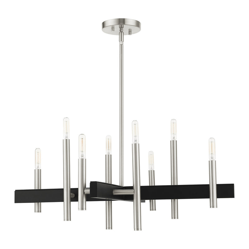 Livex Lighting 49348-91 Eight Light Chandelier, Brushed Nickel w/ Blacks