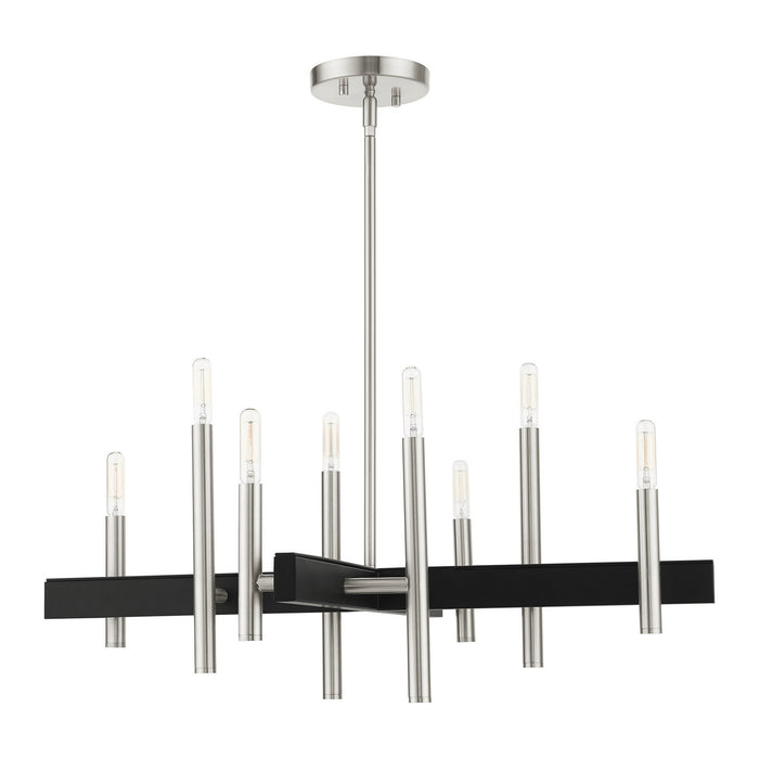 Livex Lighting 49348-91 Eight Light Chandelier, Brushed Nickel w/ Blacks