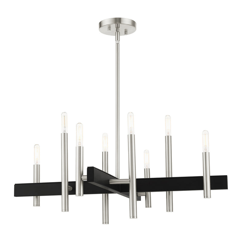 Livex Lighting 49348-91 Eight Light Chandelier, Brushed Nickel w/ Blacks
