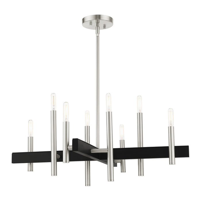Livex Lighting 49348-91 Eight Light Chandelier, Brushed Nickel w/ Blacks