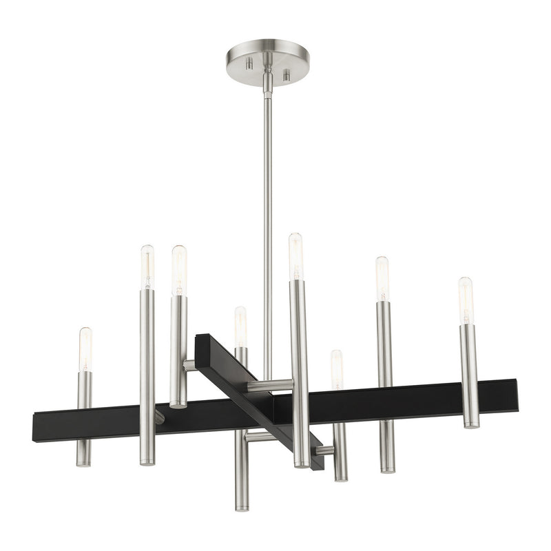 Livex Lighting 49348-91 Eight Light Chandelier, Brushed Nickel w/ Blacks