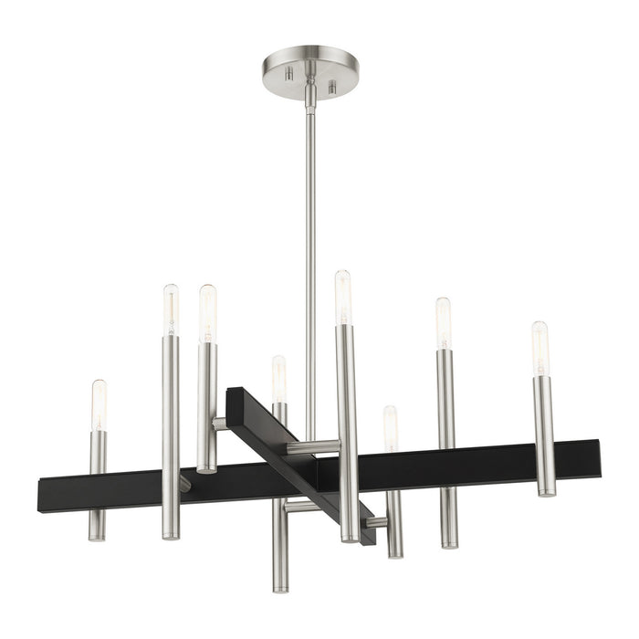 Livex Lighting 49348-91 Eight Light Chandelier, Brushed Nickel w/ Blacks