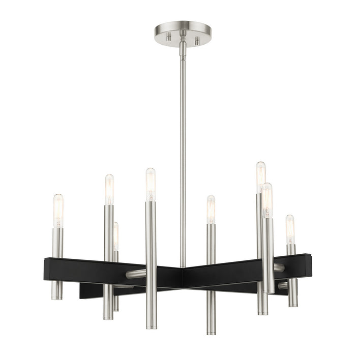Livex Lighting 49348-91 Eight Light Chandelier, Brushed Nickel w/ Blacks