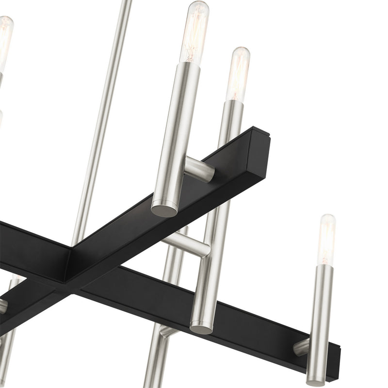 Livex Lighting 49348-91 Eight Light Chandelier, Brushed Nickel w/ Blacks
