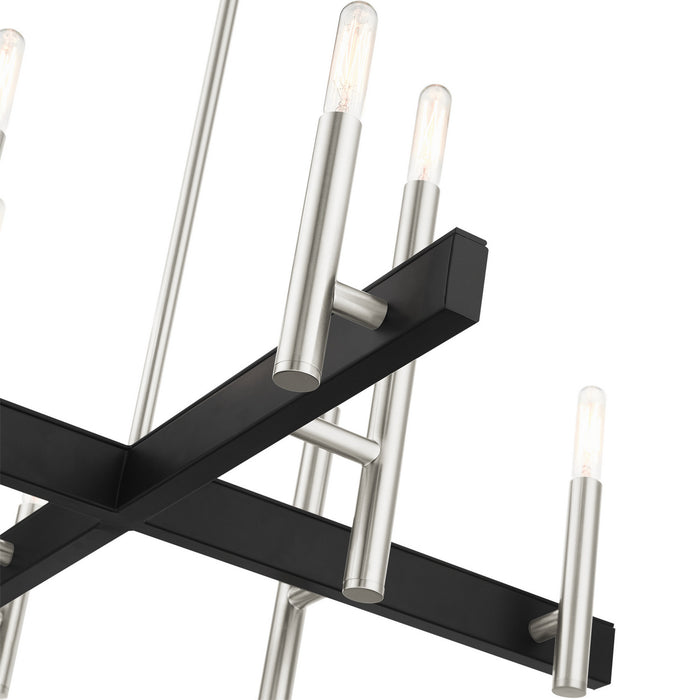 Livex Lighting 49348-91 Eight Light Chandelier, Brushed Nickel w/ Blacks