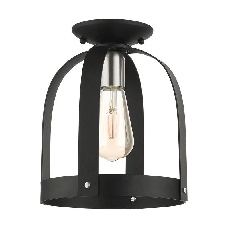 Livex Lighting 49641-14 One Light Semi Flush Mount, Textured Black w/ Brushed Nickels