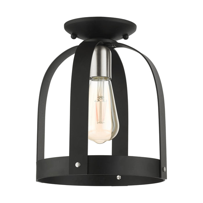Livex Lighting 49641-14 One Light Semi Flush Mount, Textured Black w/ Brushed Nickels