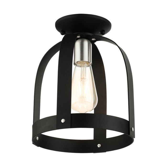 Livex Lighting 49641-14 One Light Semi Flush Mount, Textured Black w/ Brushed Nickels