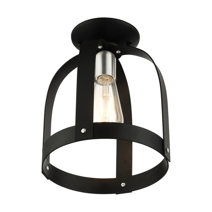 Livex Lighting 49641-14 One Light Semi Flush Mount, Textured Black w/ Brushed Nickels