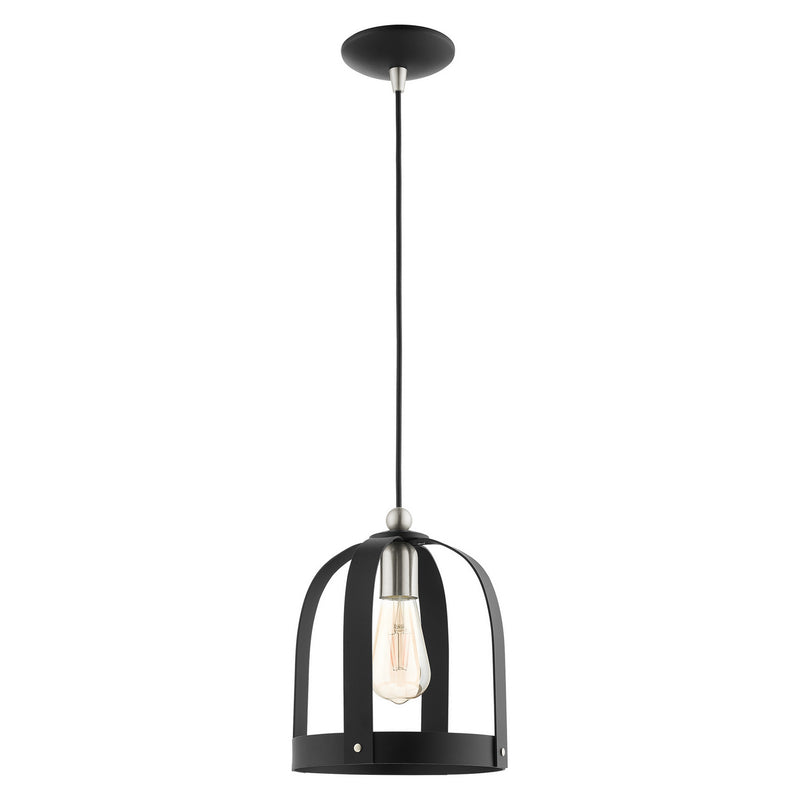 Livex Lighting 49642-14 One Light Mini Pendant, Textured Black w/ Brushed Nickels