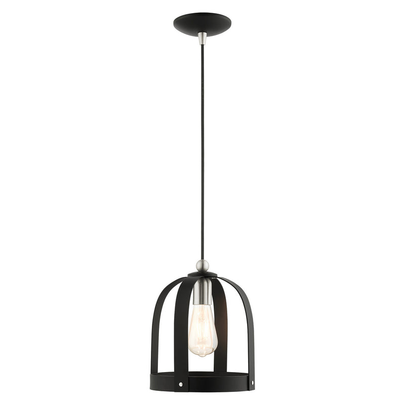 Livex Lighting 49642-14 One Light Mini Pendant, Textured Black w/ Brushed Nickels