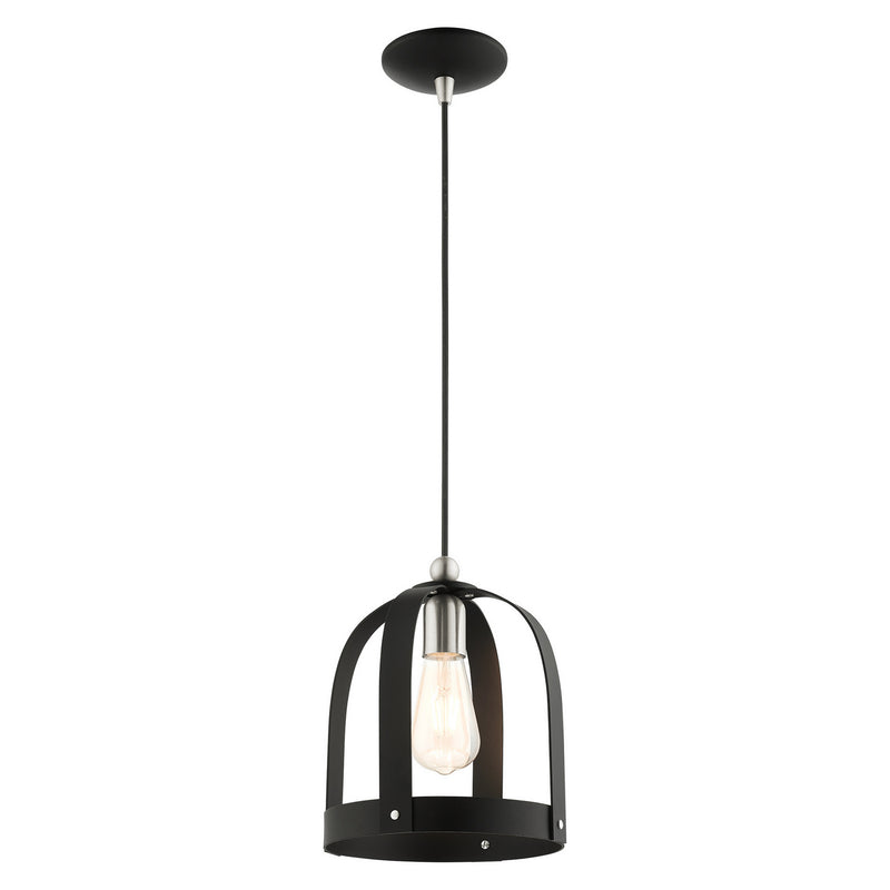 Livex Lighting 49642-14 One Light Mini Pendant, Textured Black w/ Brushed Nickels