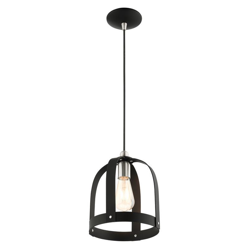 Livex Lighting 49642-14 One Light Mini Pendant, Textured Black w/ Brushed Nickels