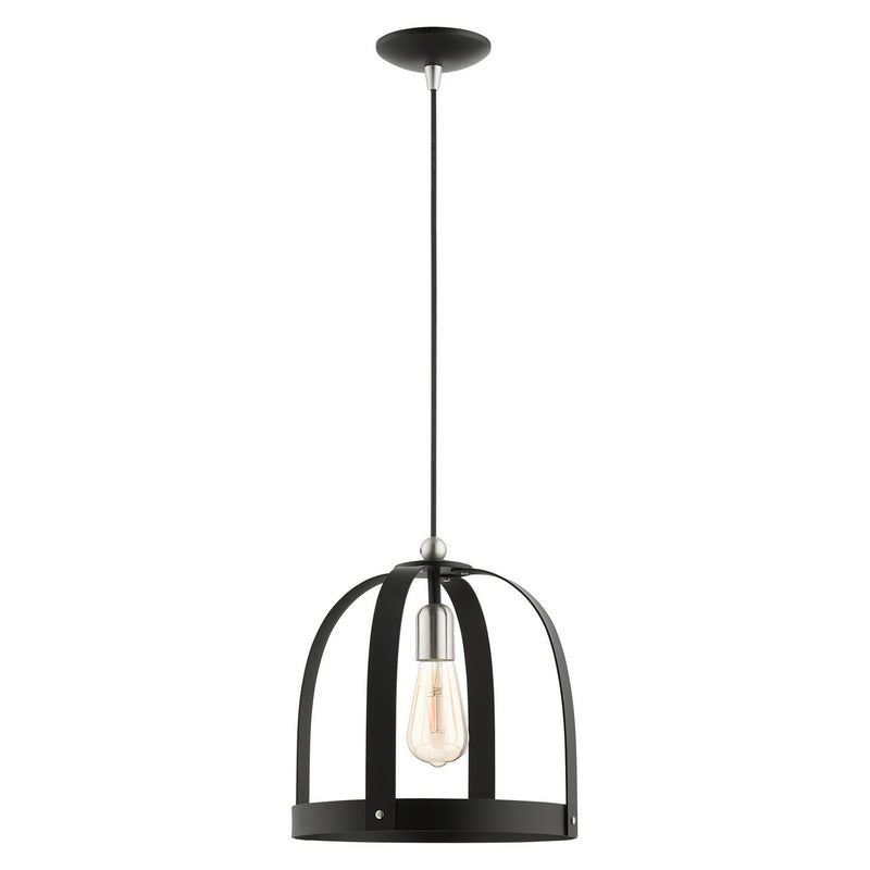 Livex Lighting 49643-14 One Light Pendant, Textured Black w/ Brushed Nickels