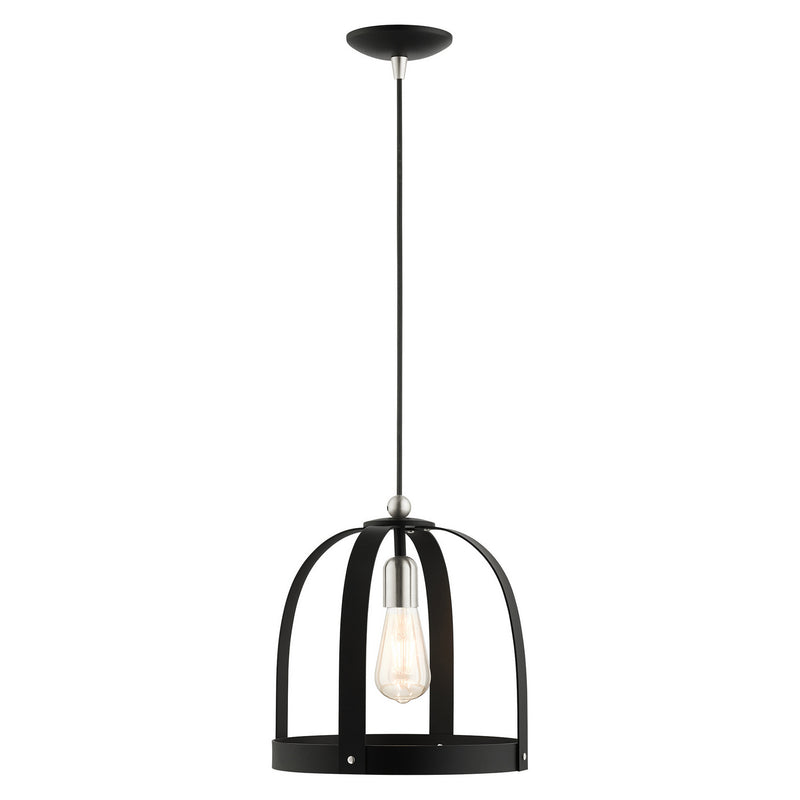Livex Lighting 49643-14 One Light Pendant, Textured Black w/ Brushed Nickels