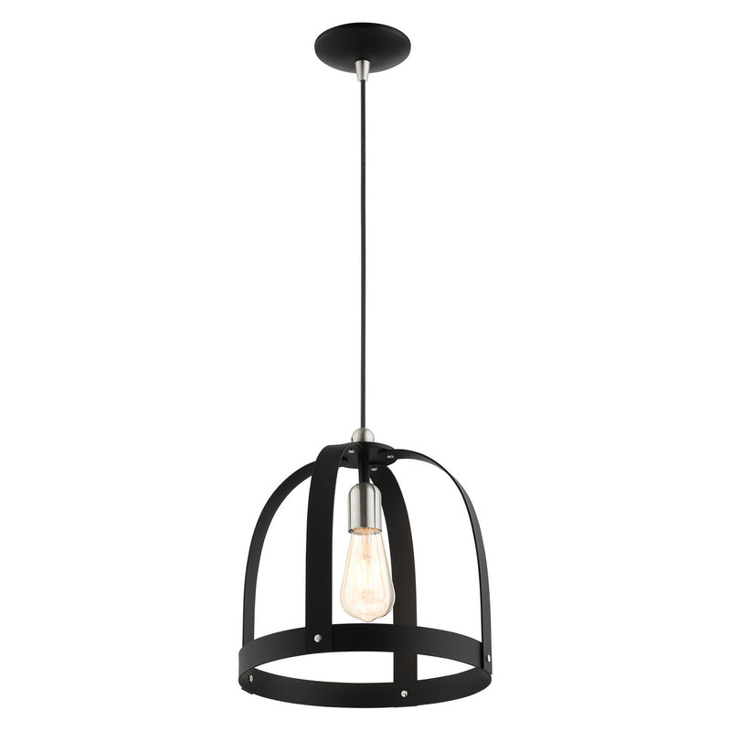 Livex Lighting 49643-14 One Light Pendant, Textured Black w/ Brushed Nickels