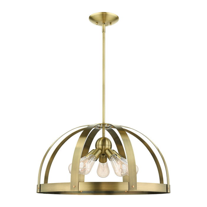 Livex Lighting 49645-01 Five Light Chandelier, Antique Brass w/ Satin Brasss