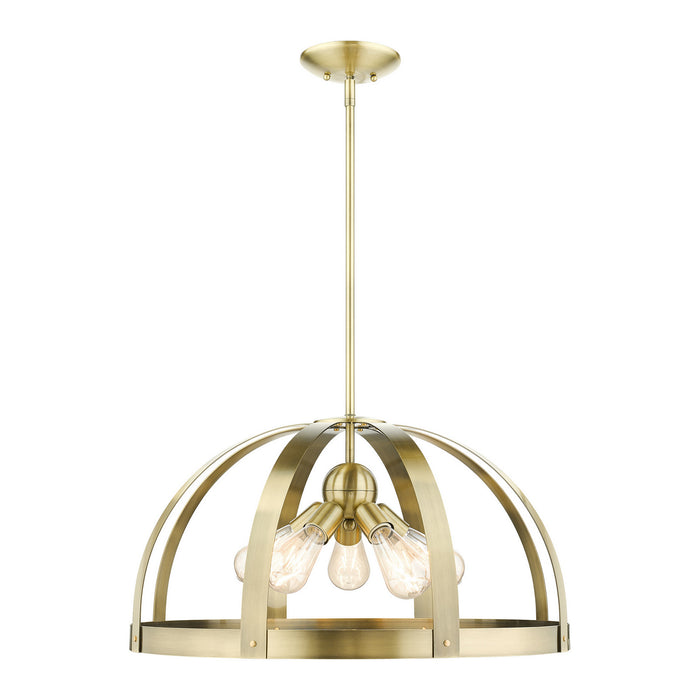 Livex Lighting 49645-01 Five Light Chandelier, Antique Brass w/ Satin Brasss