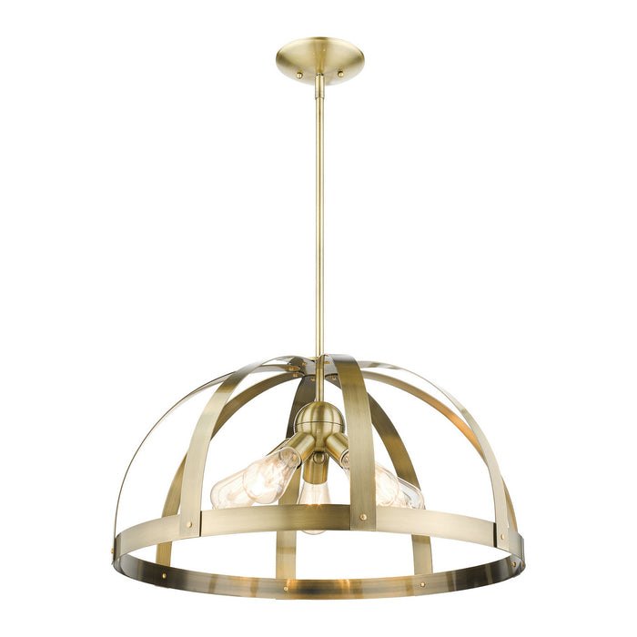 Livex Lighting 49645-01 Five Light Chandelier, Antique Brass w/ Satin Brasss