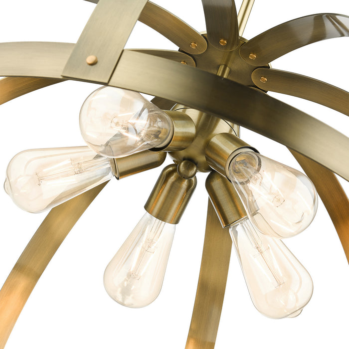 Livex Lighting 49645-01 Five Light Chandelier, Antique Brass w/ Satin Brasss