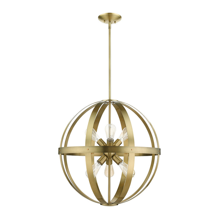 Livex Lighting 49646-01 Six Light Chandelier, Antique Brass w/ Satin Brasss