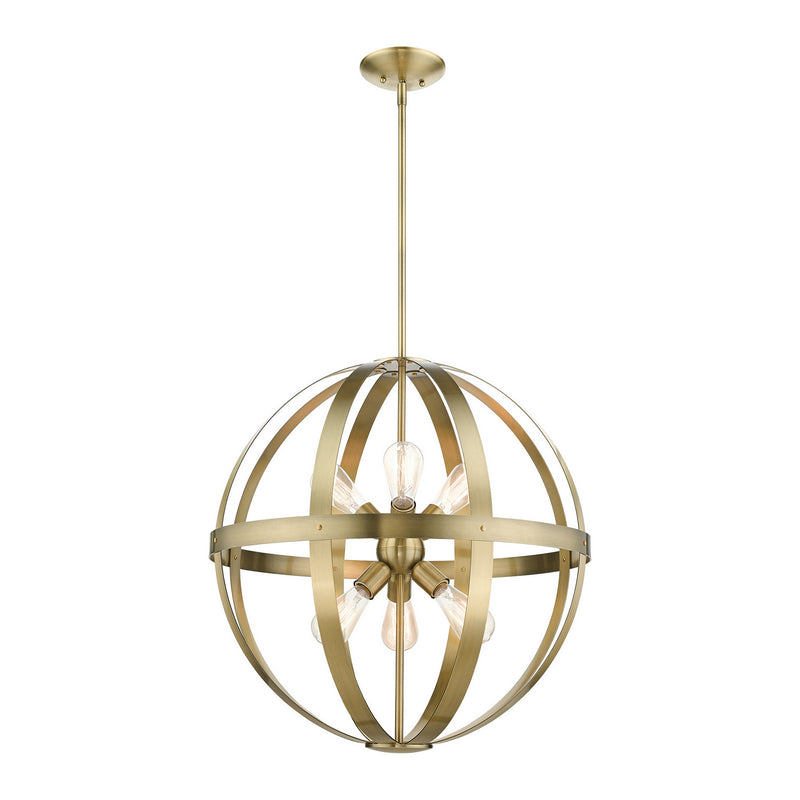 Livex Lighting 49646-01 Six Light Chandelier, Antique Brass w/ Satin Brasss