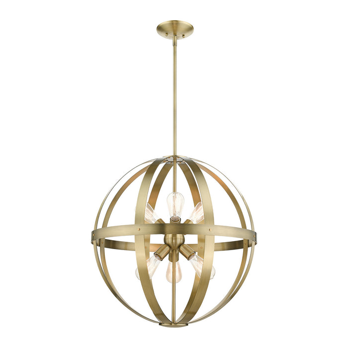 Livex Lighting 49646-01 Six Light Chandelier, Antique Brass w/ Satin Brasss