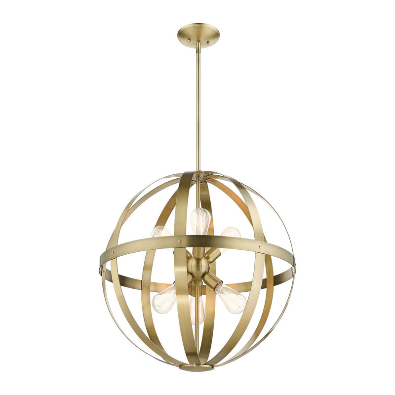 Livex Lighting 49646-01 Six Light Chandelier, Antique Brass w/ Satin Brasss