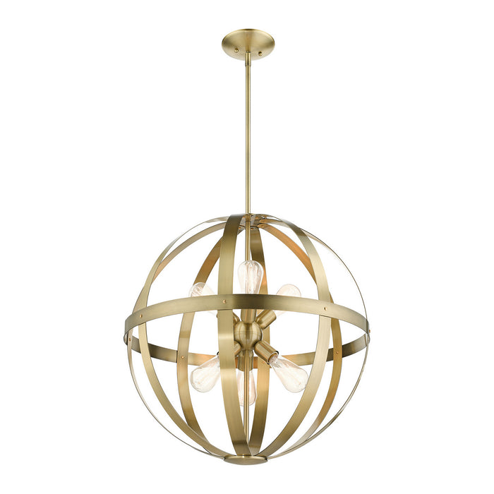 Livex Lighting 49646-01 Six Light Chandelier, Antique Brass w/ Satin Brasss