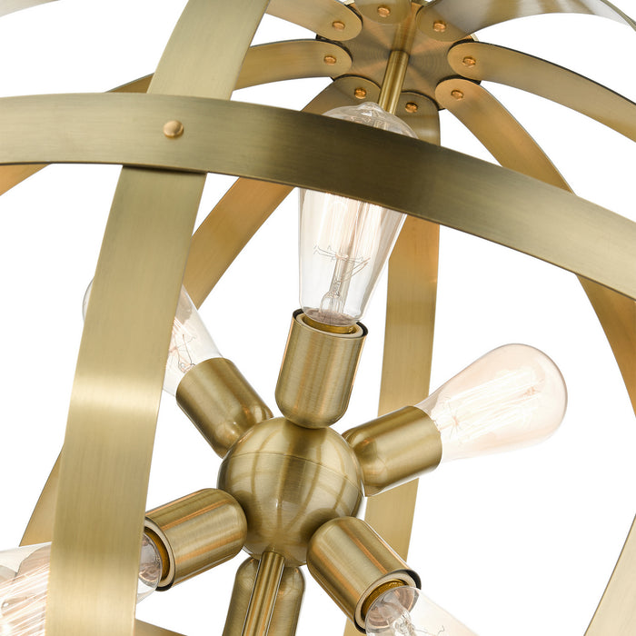 Livex Lighting 49646-01 Six Light Chandelier, Antique Brass w/ Satin Brasss