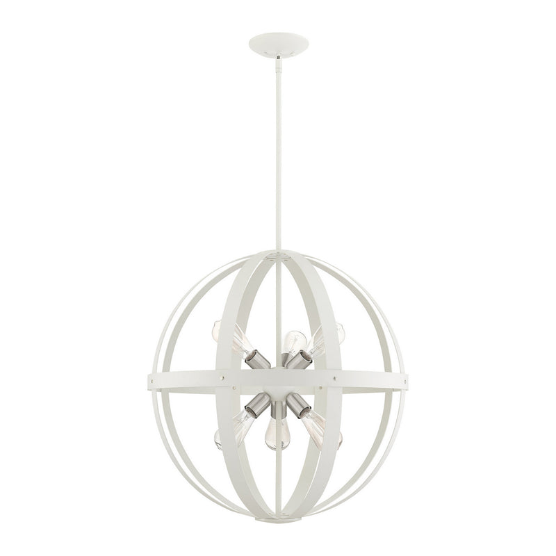 Livex Lighting 49646-13 Six Light Chandelier, Textured White w/ Brushed Nickel Cluster