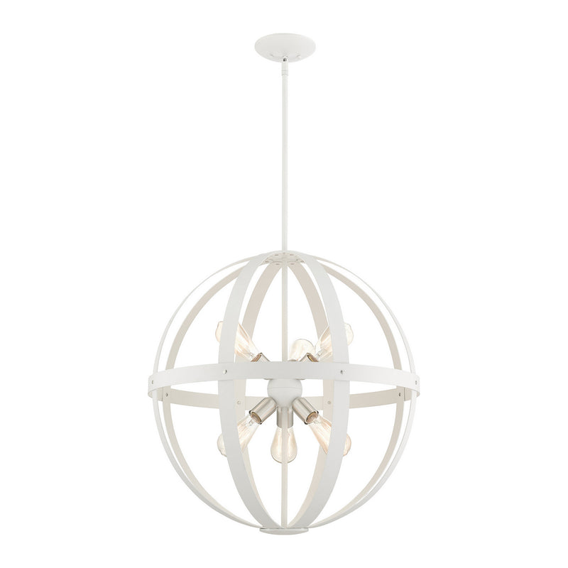 Livex Lighting 49646-13 Six Light Chandelier, Textured White w/ Brushed Nickel Cluster