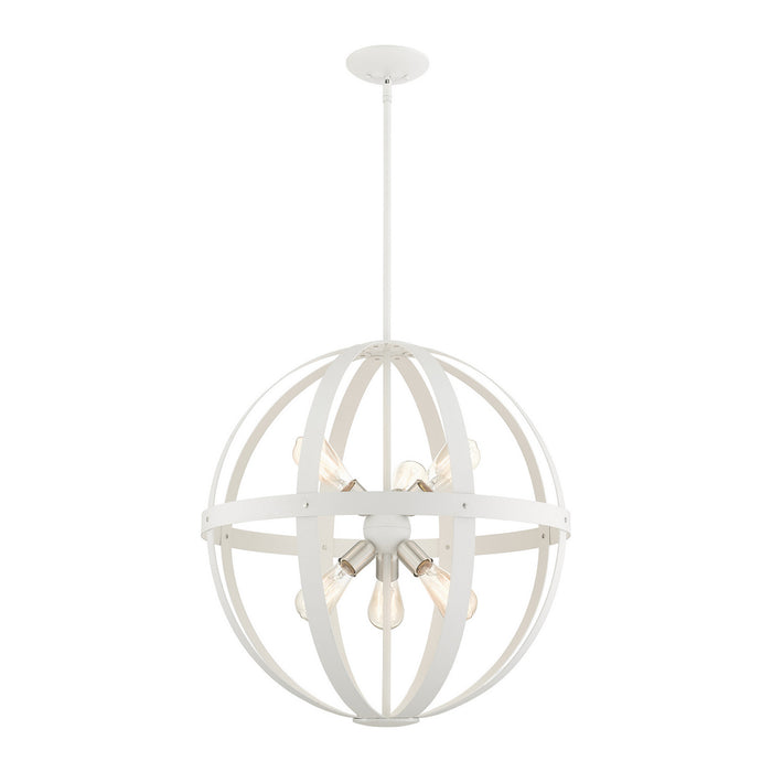 Livex Lighting 49646-13 Six Light Chandelier, Textured White w/ Brushed Nickel Cluster