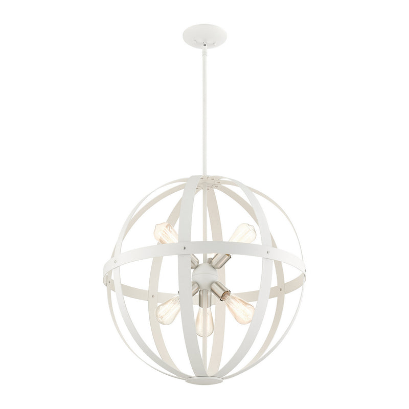 Livex Lighting 49646-13 Six Light Chandelier, Textured White w/ Brushed Nickel Cluster