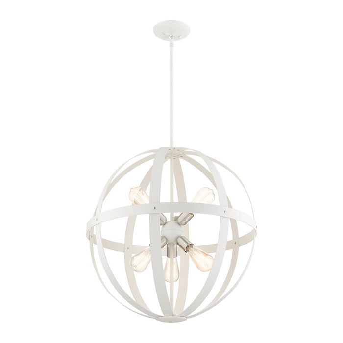Livex Lighting 49646-13 Six Light Chandelier, Textured White w/ Brushed Nickel Cluster