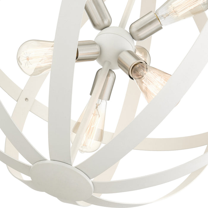 Livex Lighting 49646-13 Six Light Chandelier, Textured White w/ Brushed Nickel Cluster