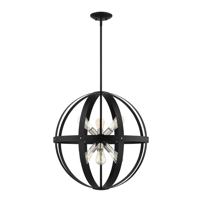 Livex Lighting 49646-14 Six Light Chandelier, Textured Black w/ Brushed Nickels